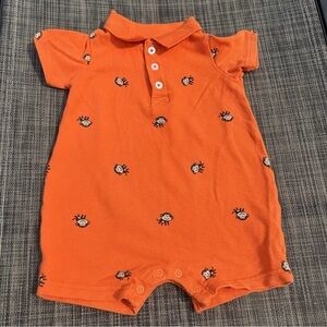🍭carters baby boy 12 months Monkey Print Orange All In One Polo C2-001